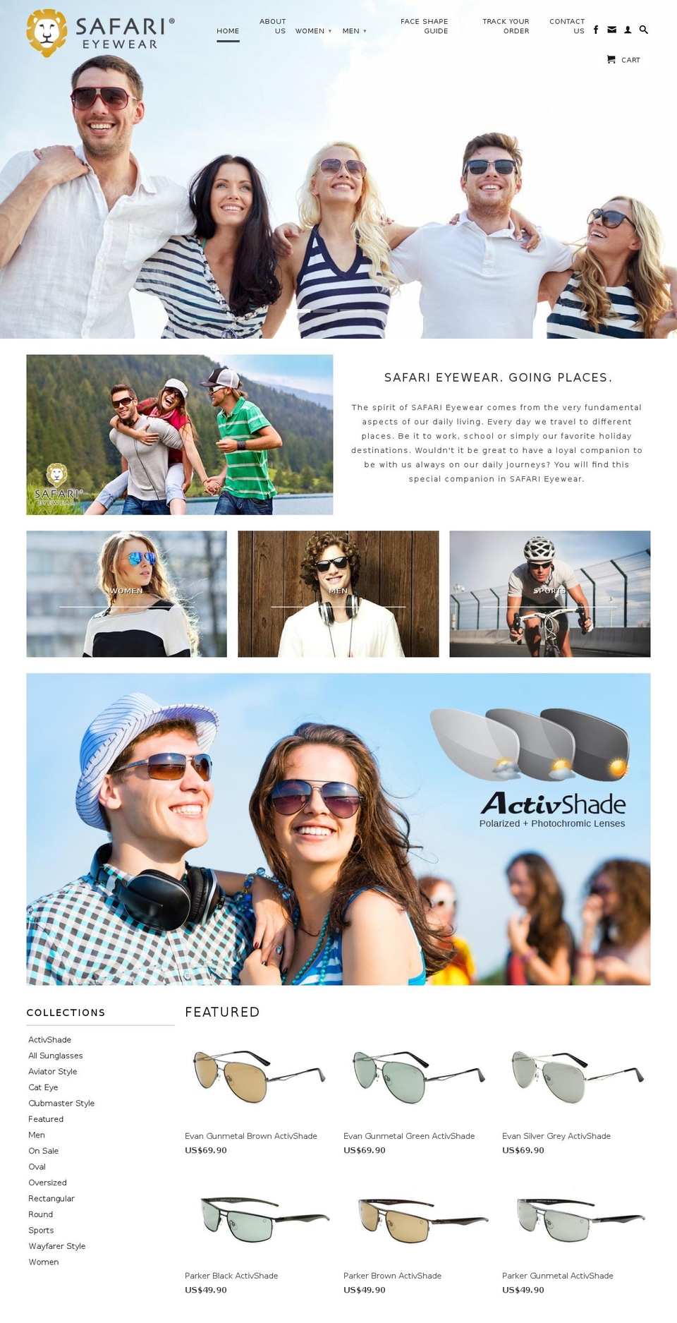 safarieyewear.com shopify website screenshot