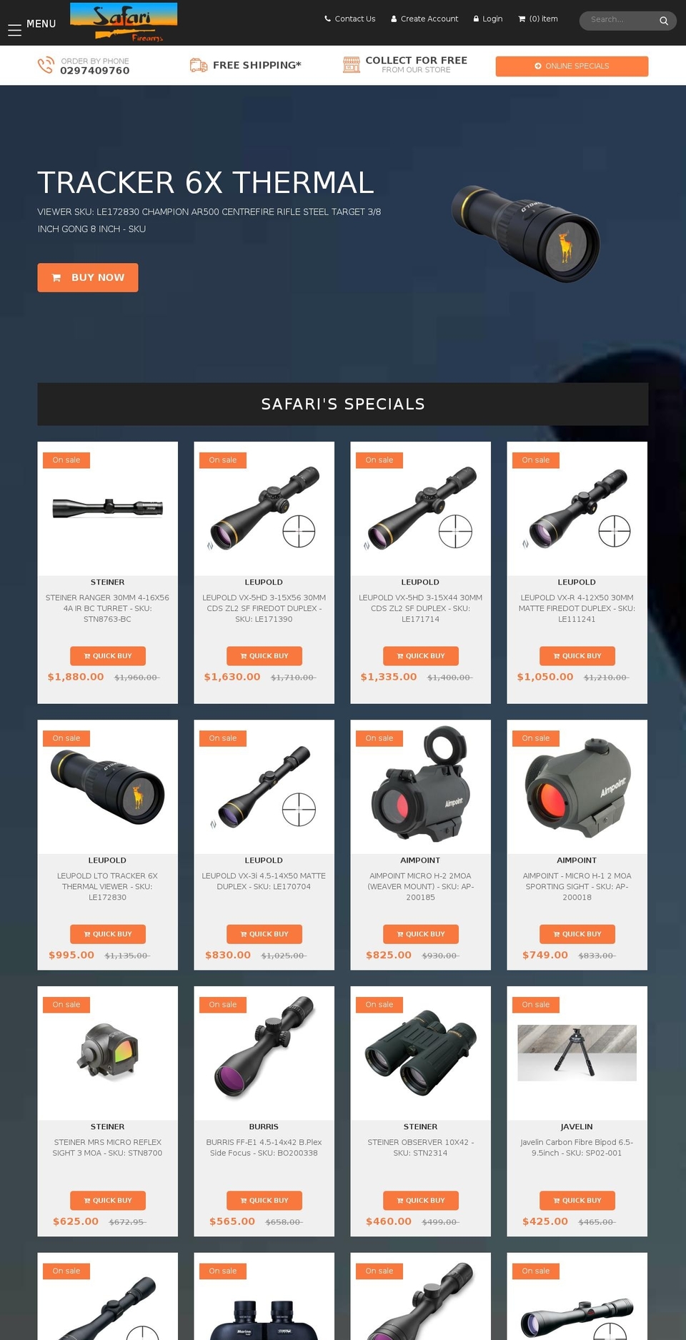 safarifirearms.com.au shopify website screenshot