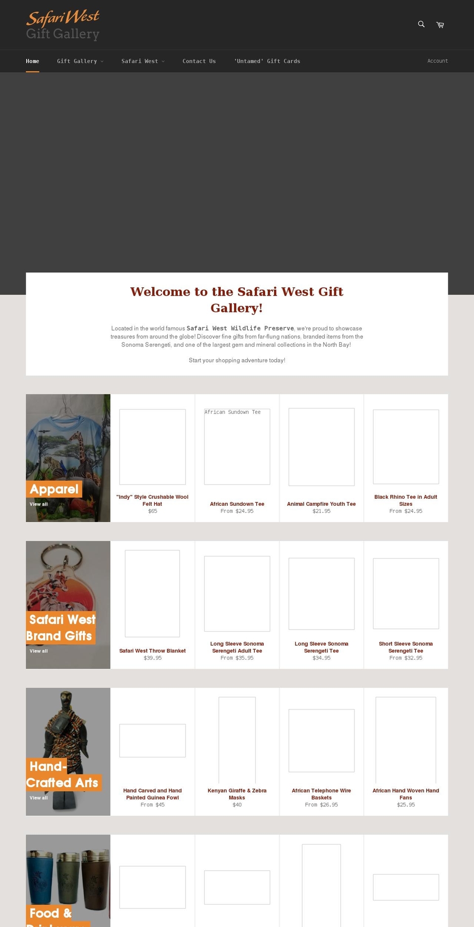safariwestgiftgallery.com shopify website screenshot