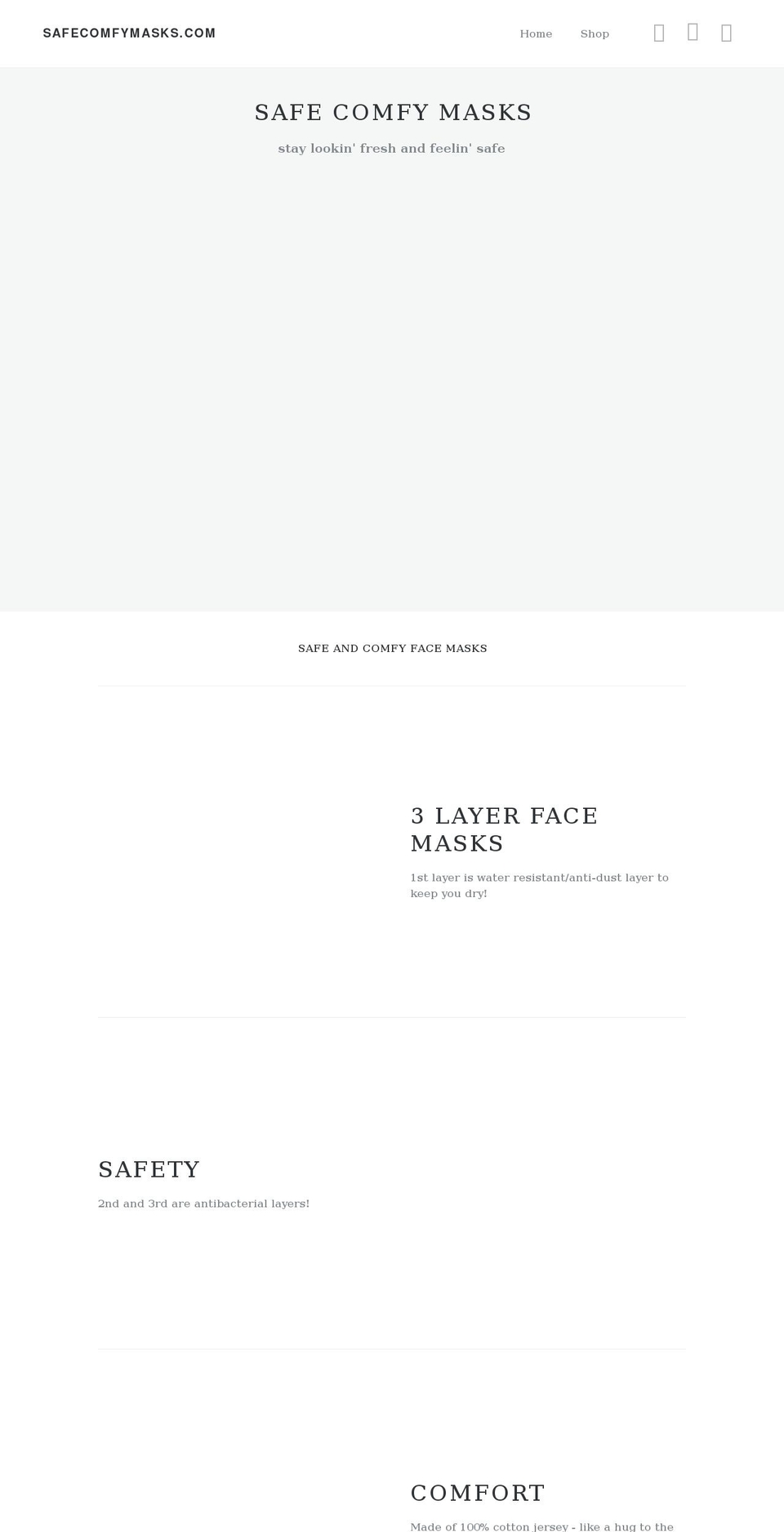 safecomfymasks.com shopify website screenshot