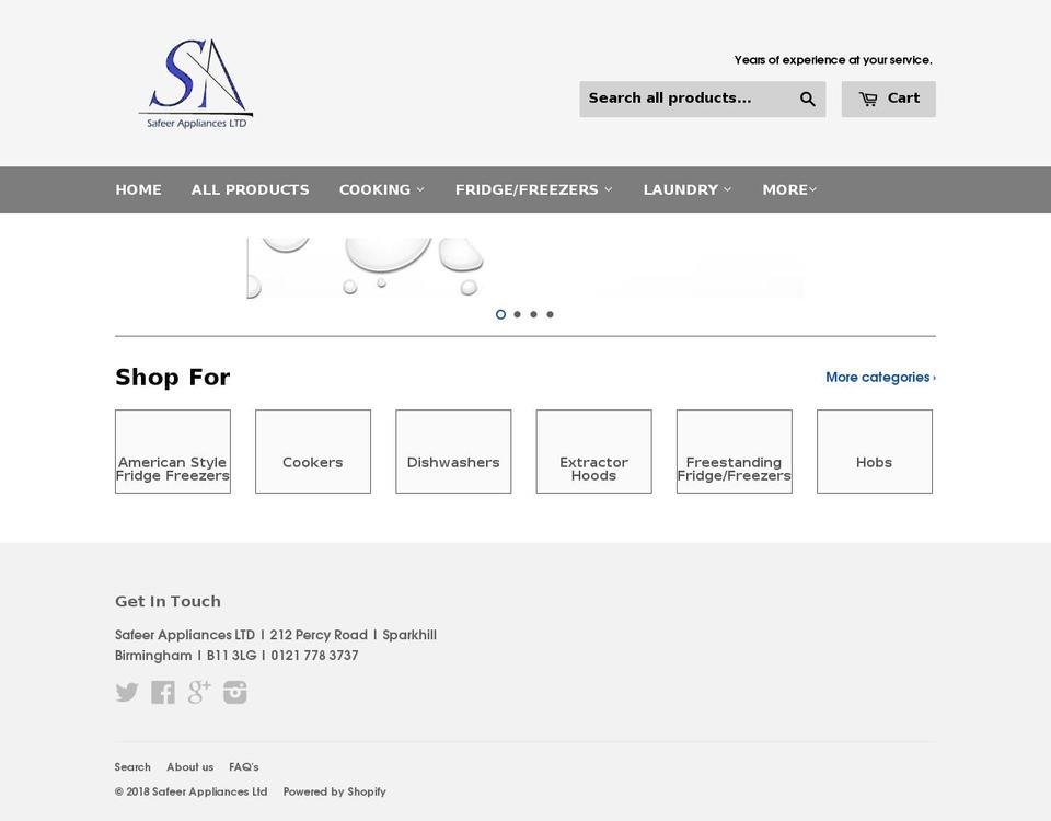 safeerappliances.co.uk shopify website screenshot