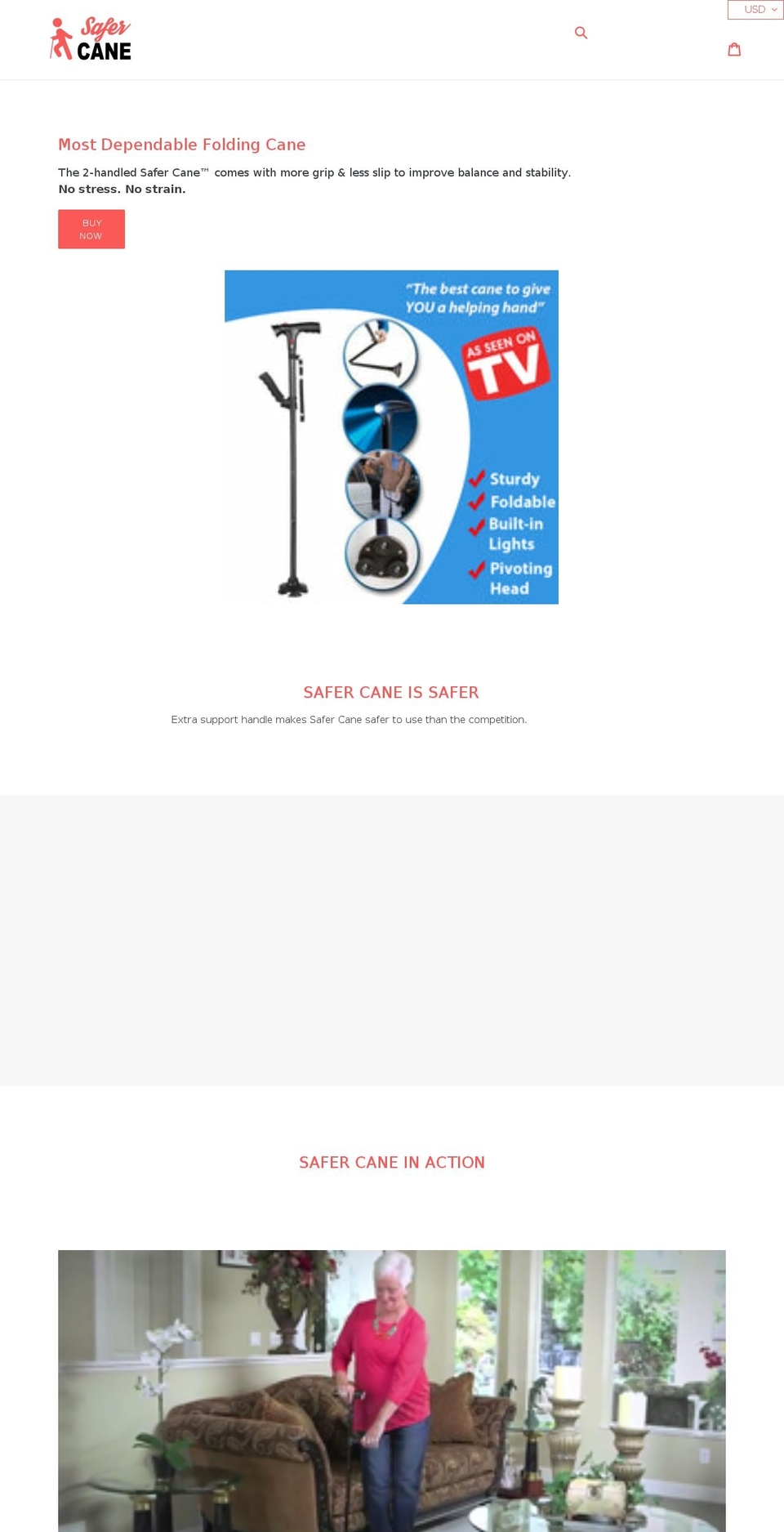 safercane.com shopify website screenshot