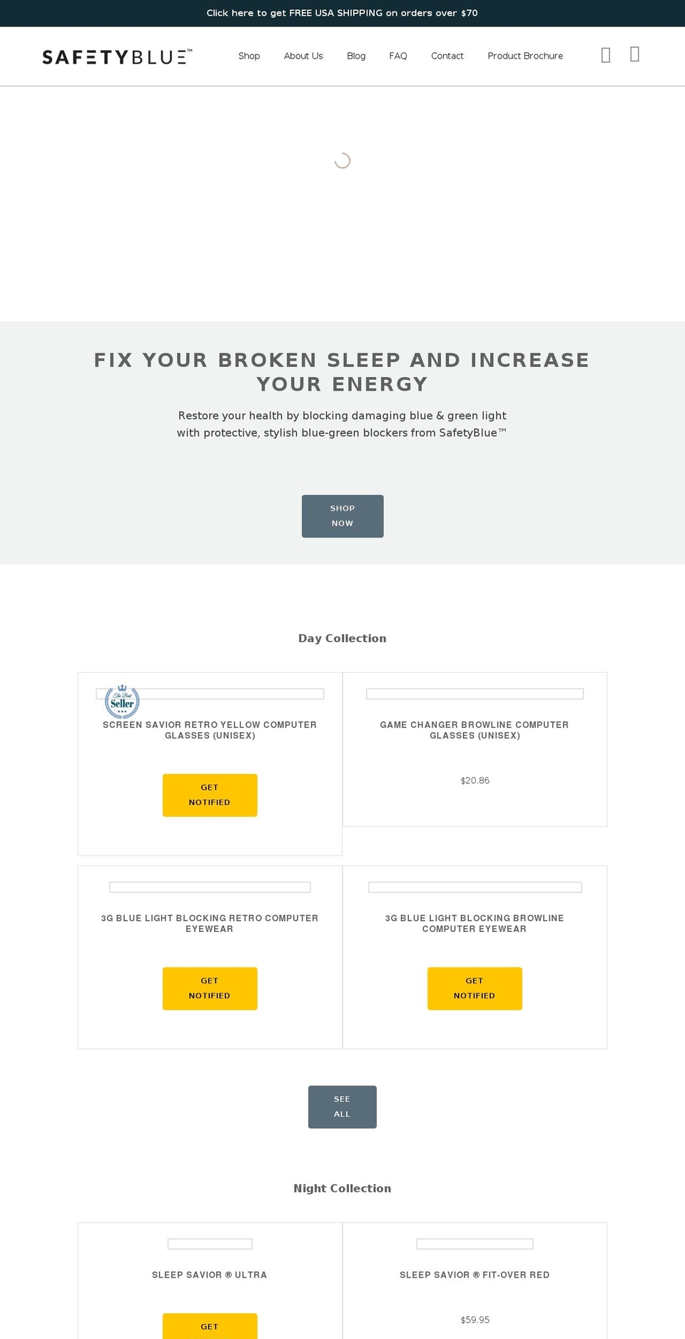 safetyblueblockers.com — Shopify storefront screenshot