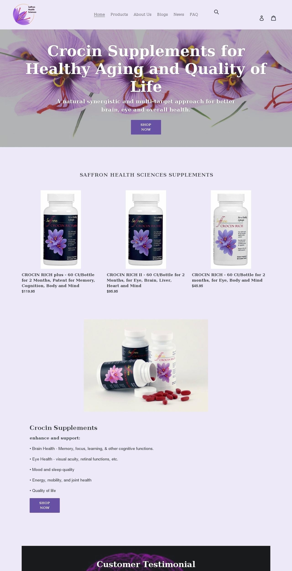 saffronhealthsci.com shopify website screenshot
