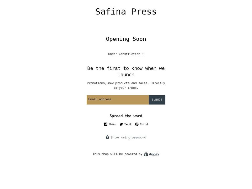 safinapress.com shopify website screenshot