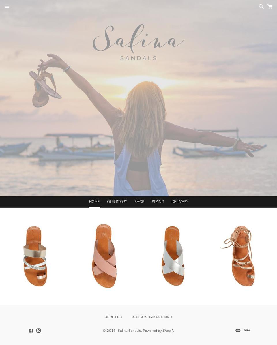 safinasandals.com shopify website screenshot