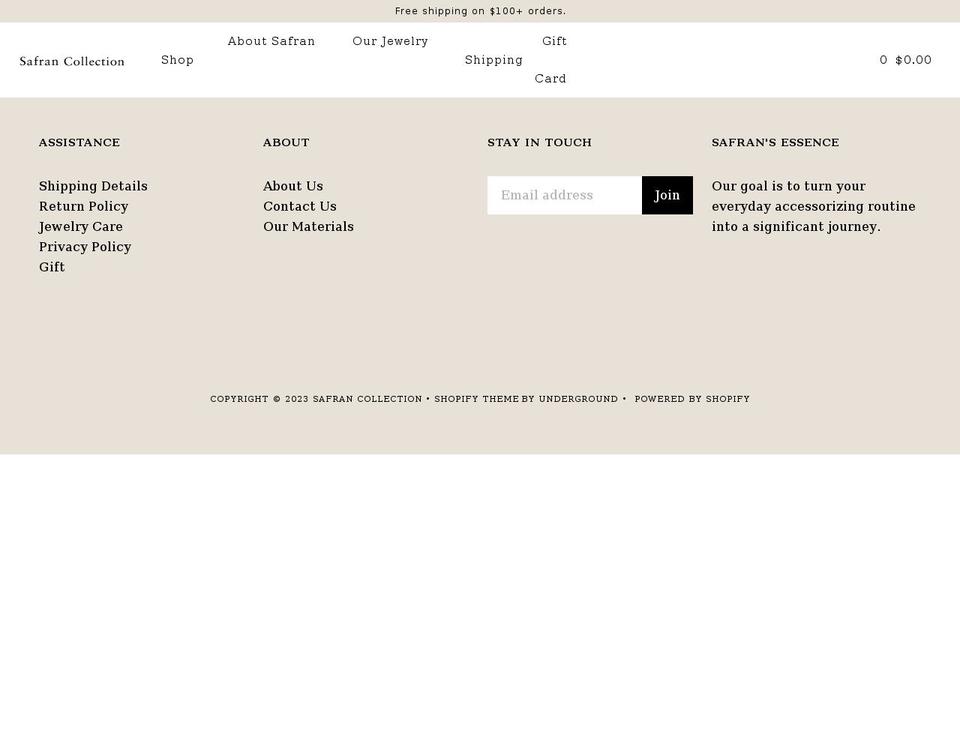 safrancollection.com shopify website screenshot