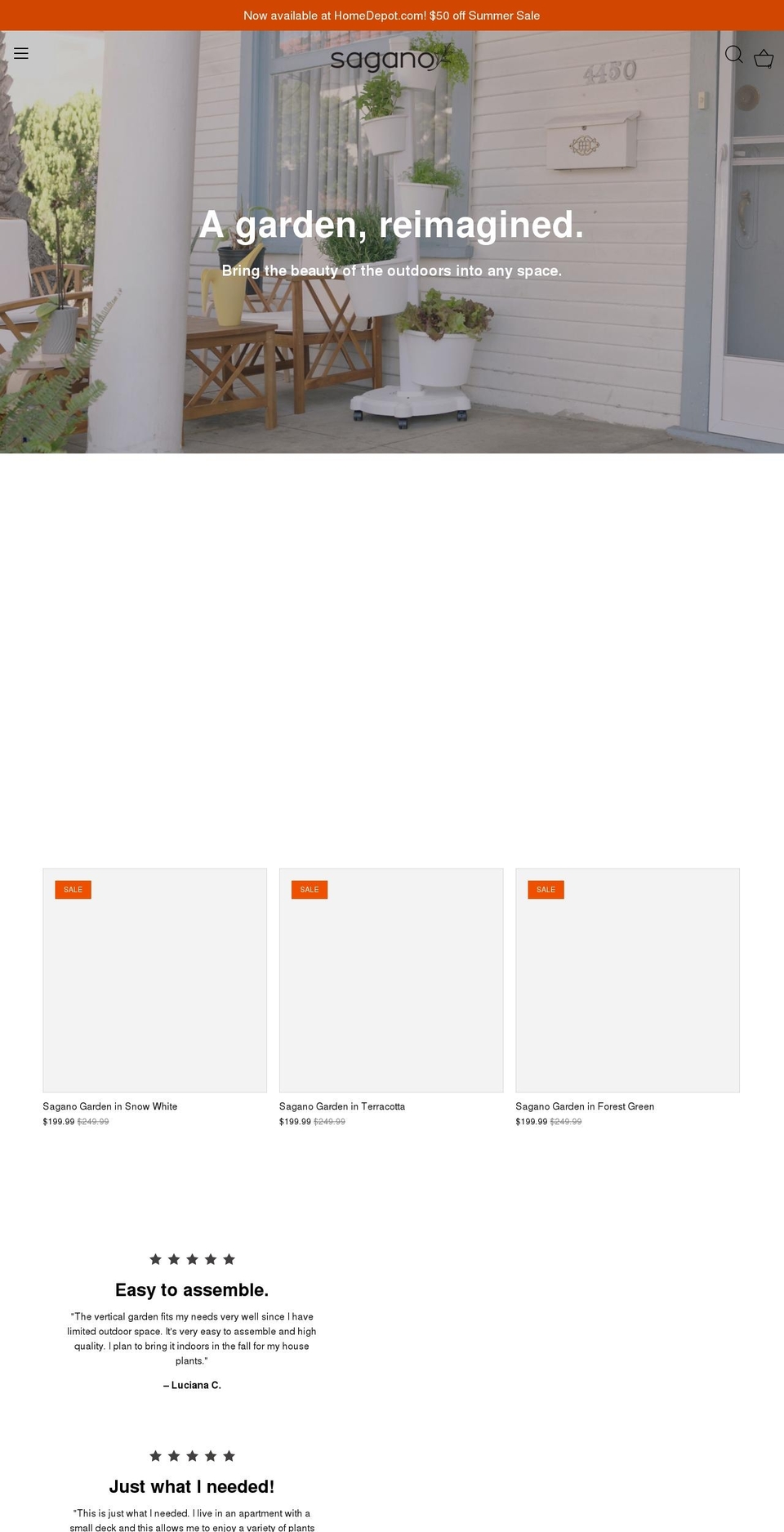 saganogarden.com shopify website screenshot