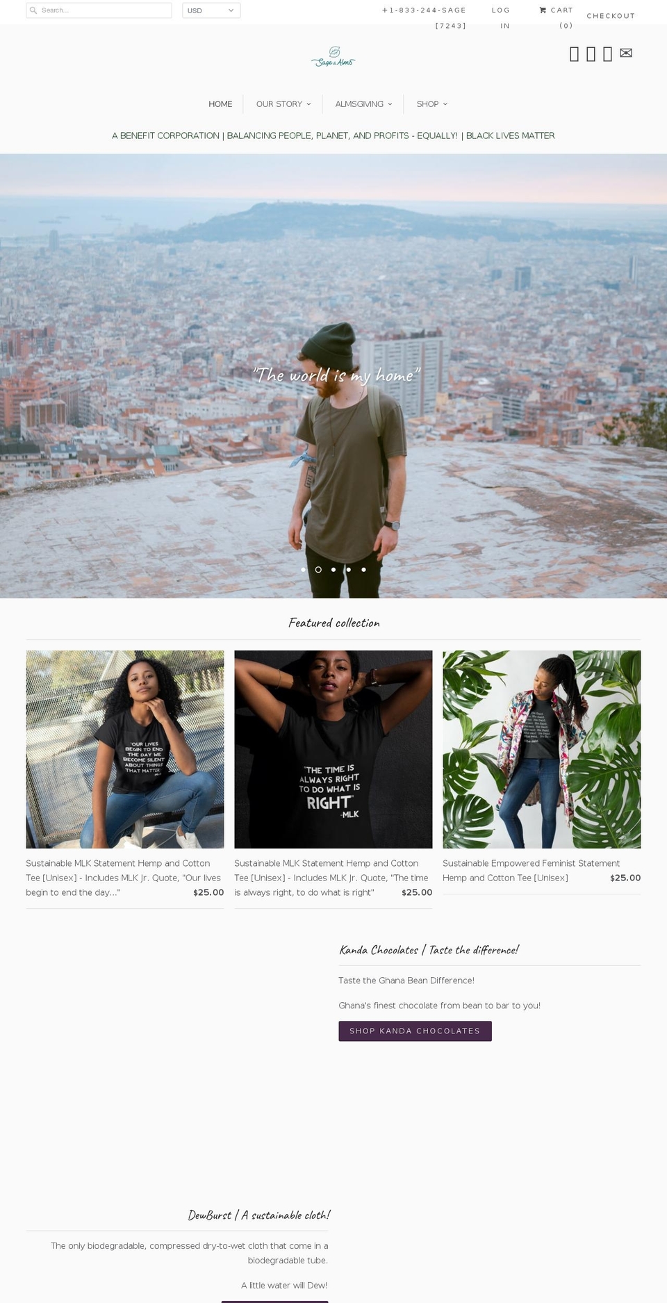 sageandalms.com — Shopify storefront screenshot
