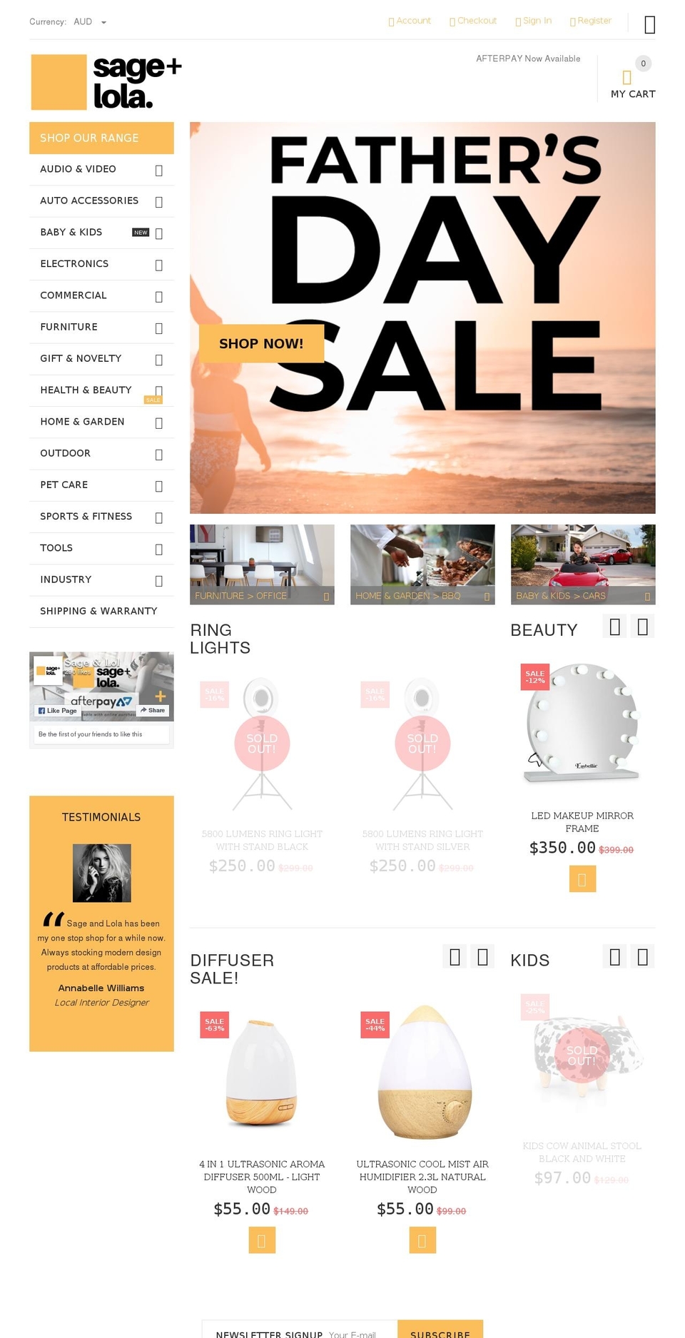 sageandlola.com.au shopify website screenshot