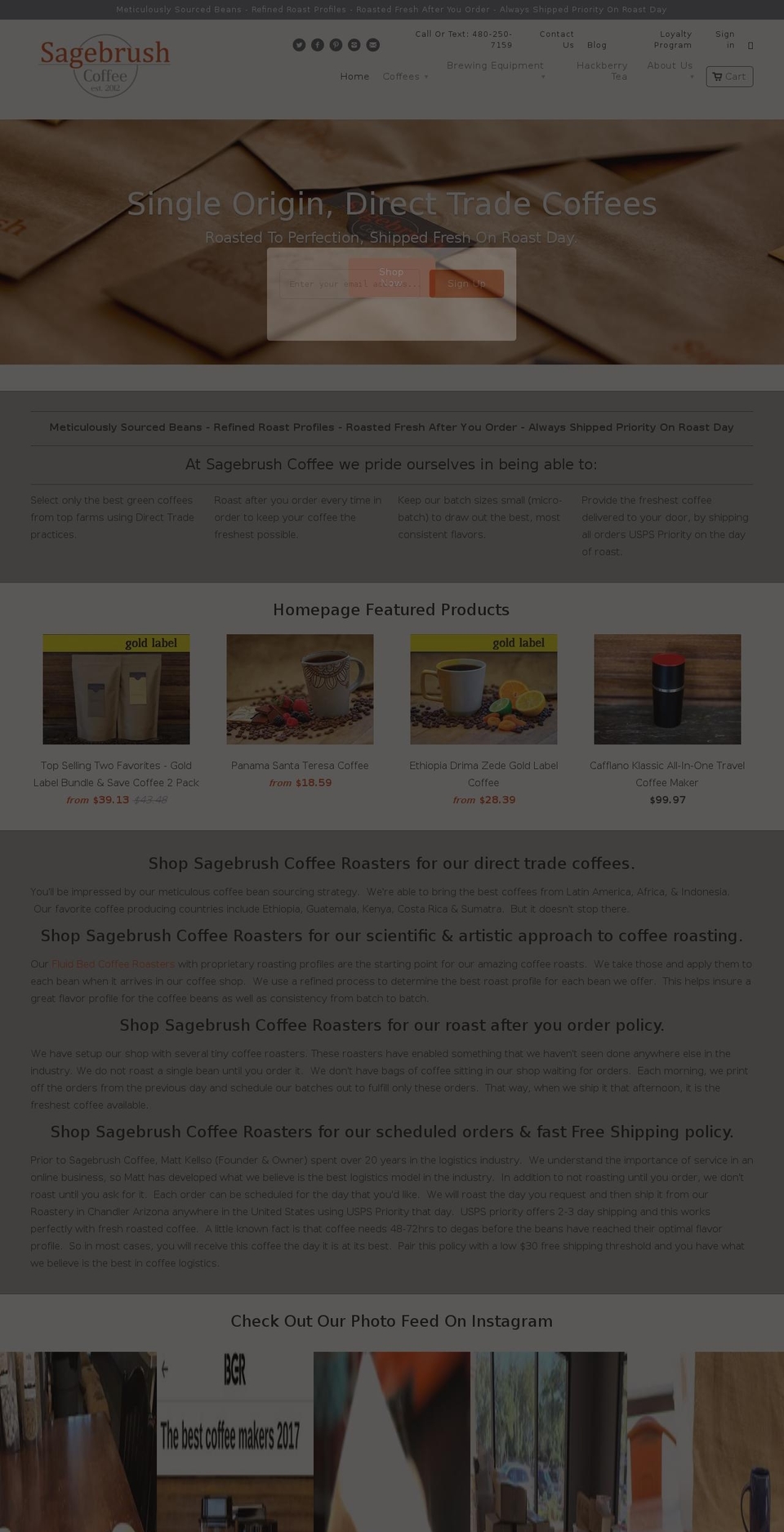 sagebrushcoffee.com shopify website screenshot