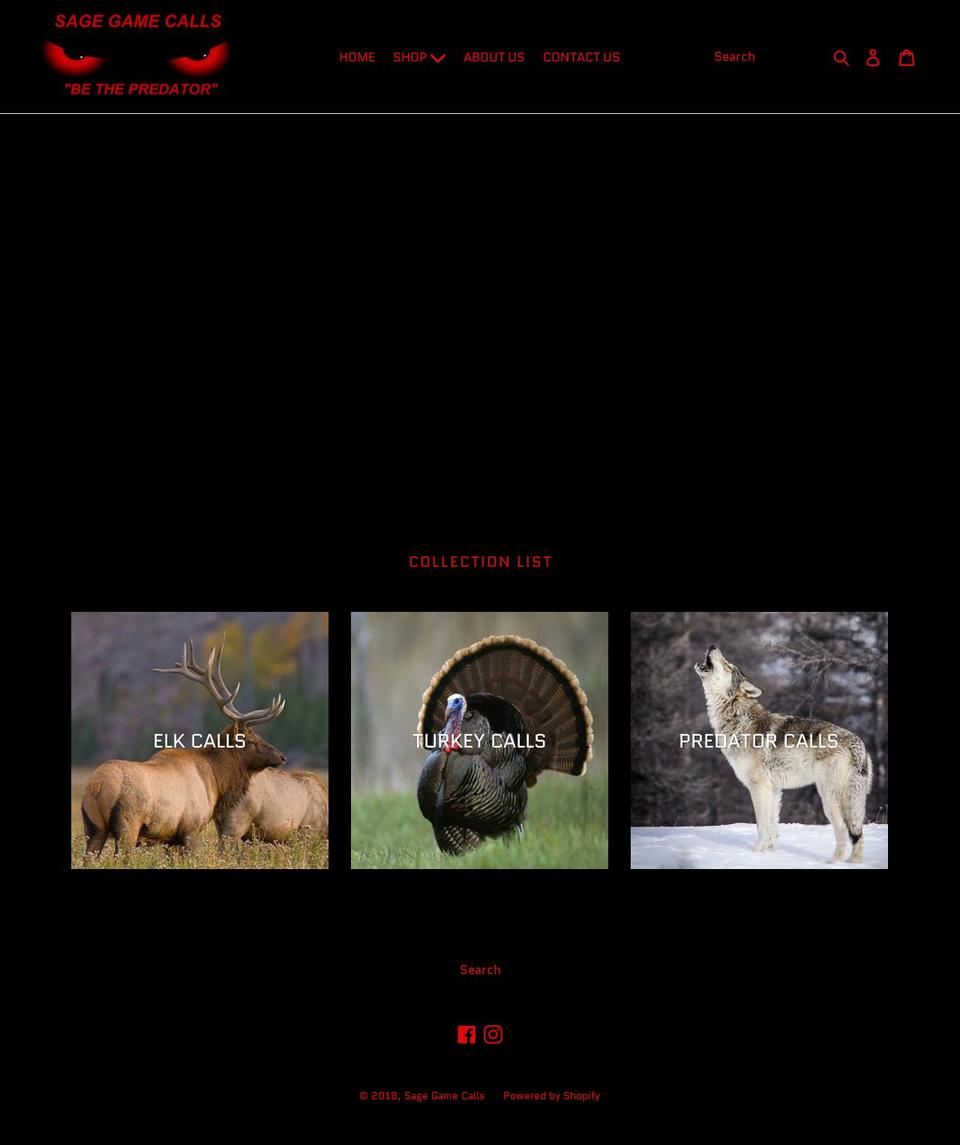 sagegamecalls.com shopify website screenshot