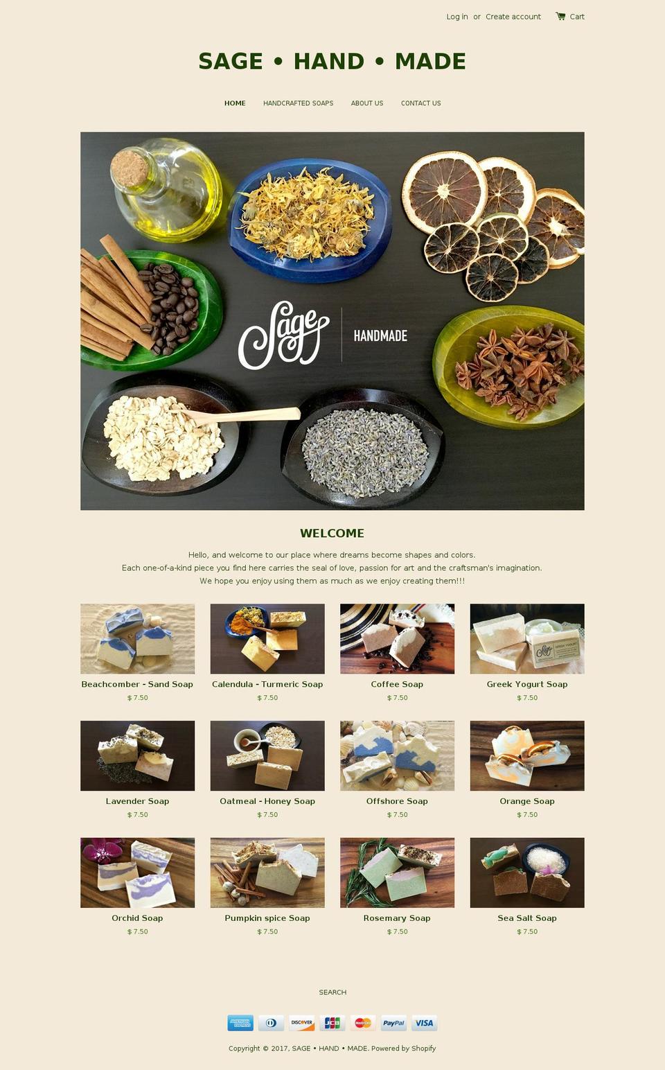 sagehandmade.com shopify website screenshot