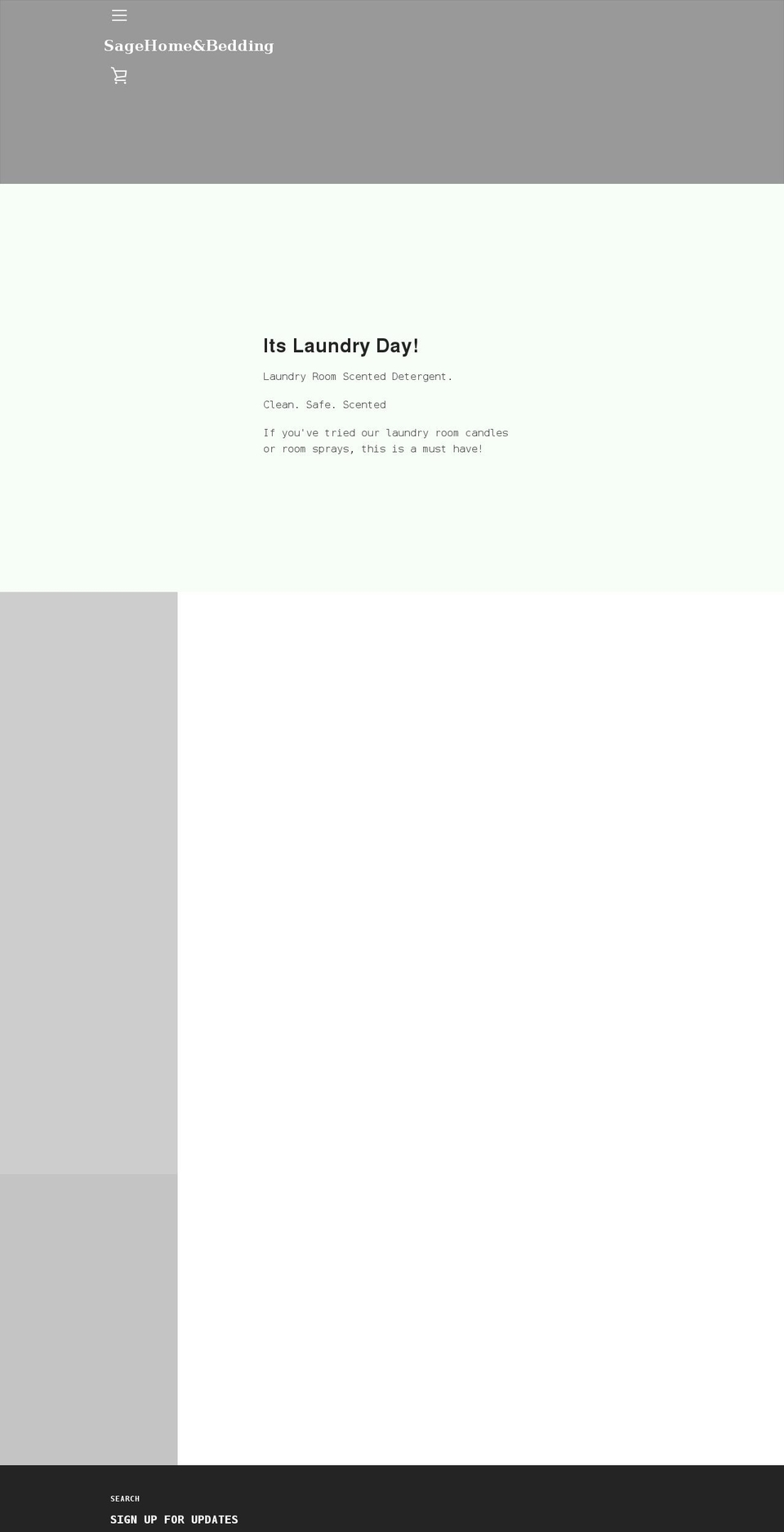 sagehomeandbedding.com shopify website screenshot