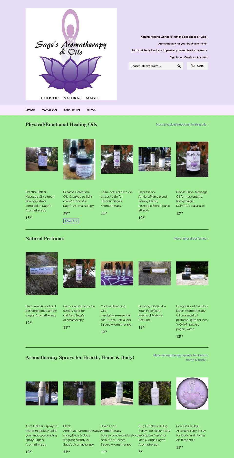sagesaromatherapy.com — Shopify storefront screenshot