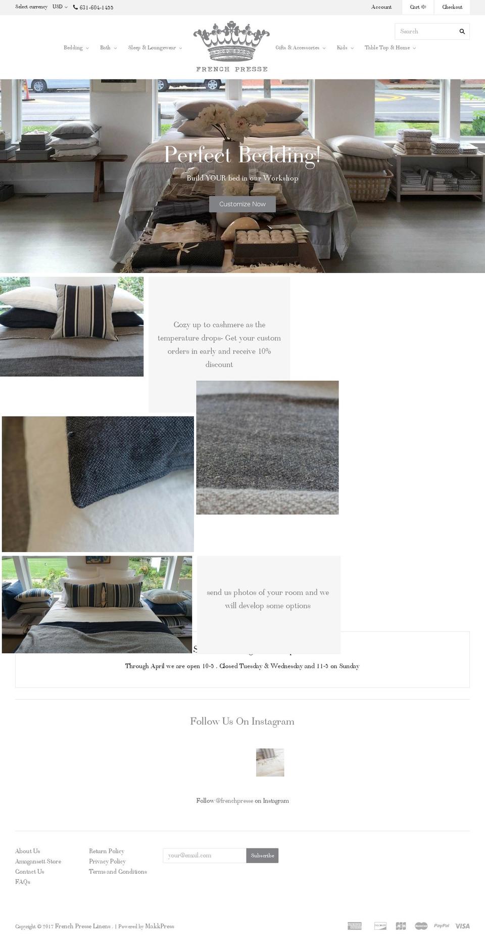 sagharborlinens.com shopify website screenshot
