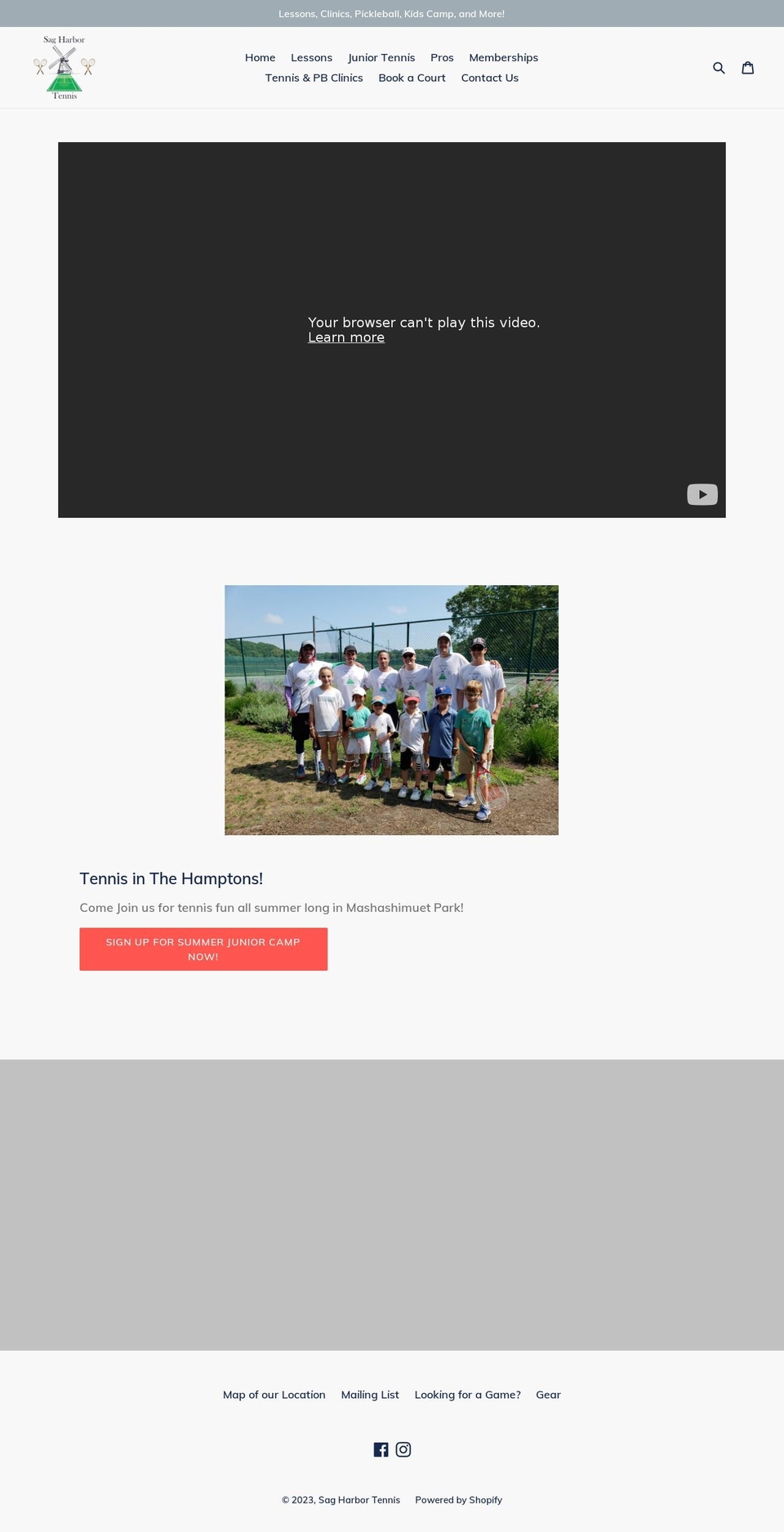 sagharbortennis.org shopify website screenshot
