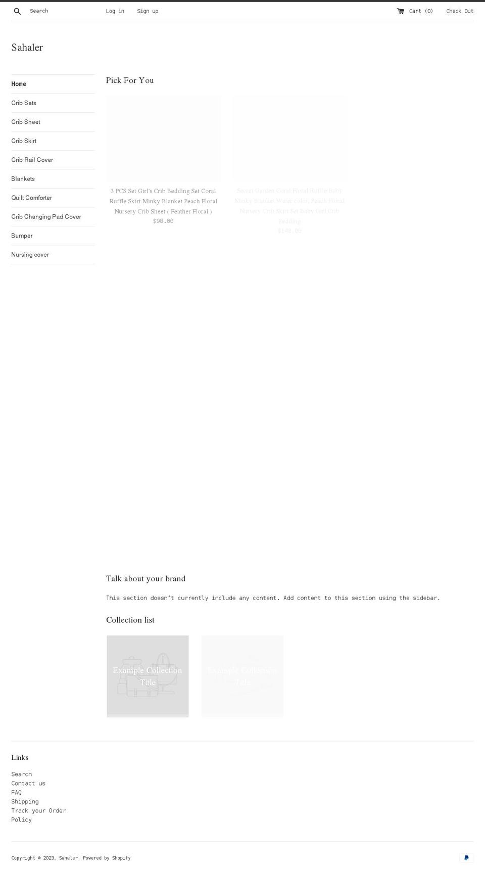 sahalerbaby.com shopify website screenshot