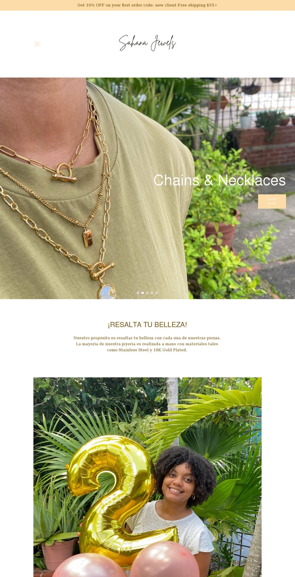 sahanajewels.com shopify website screenshot