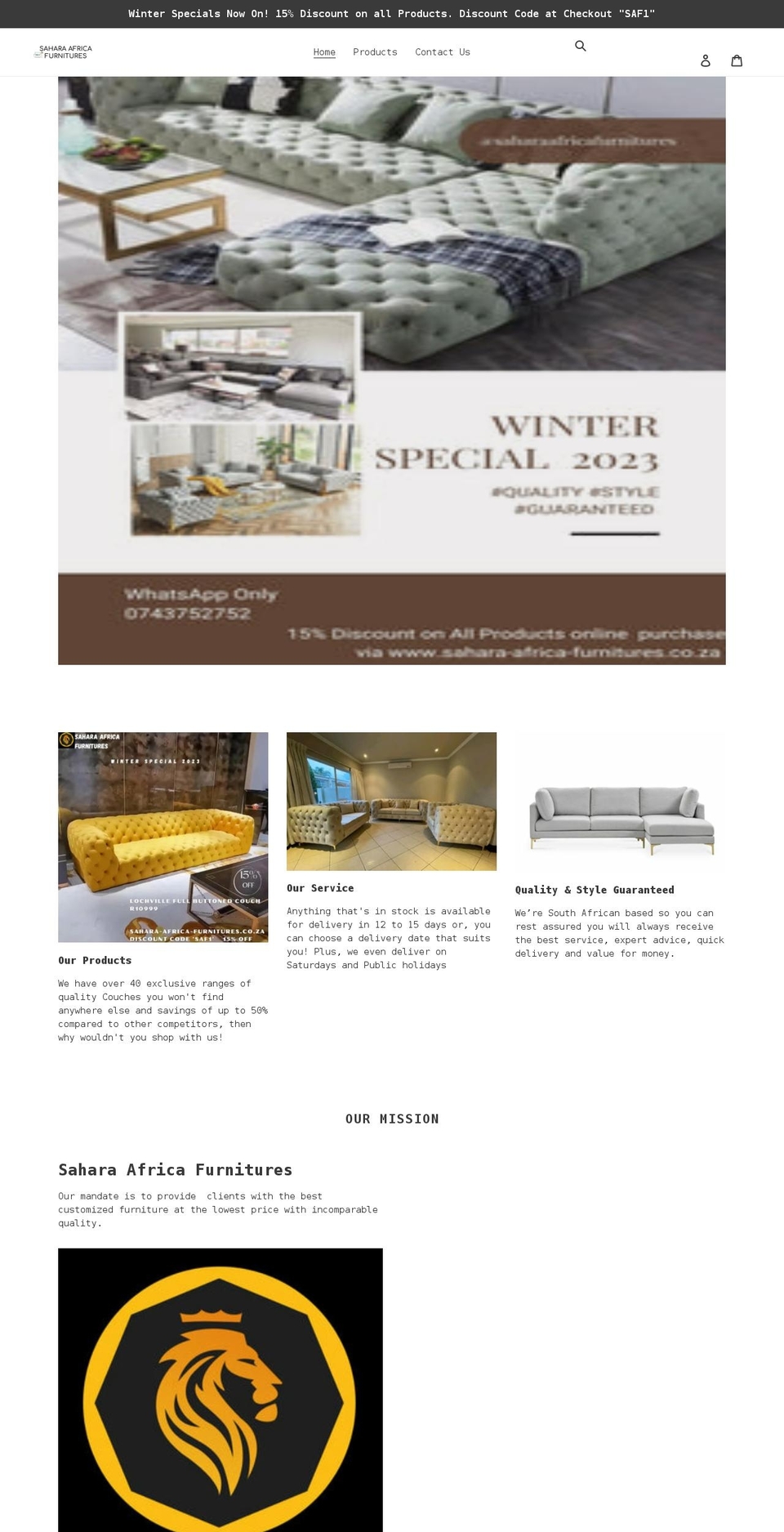 sahara-africa-furnitures.co.za shopify website screenshot