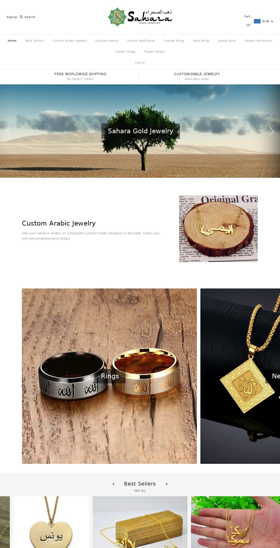 saharagoldjewelry.com shopify website screenshot