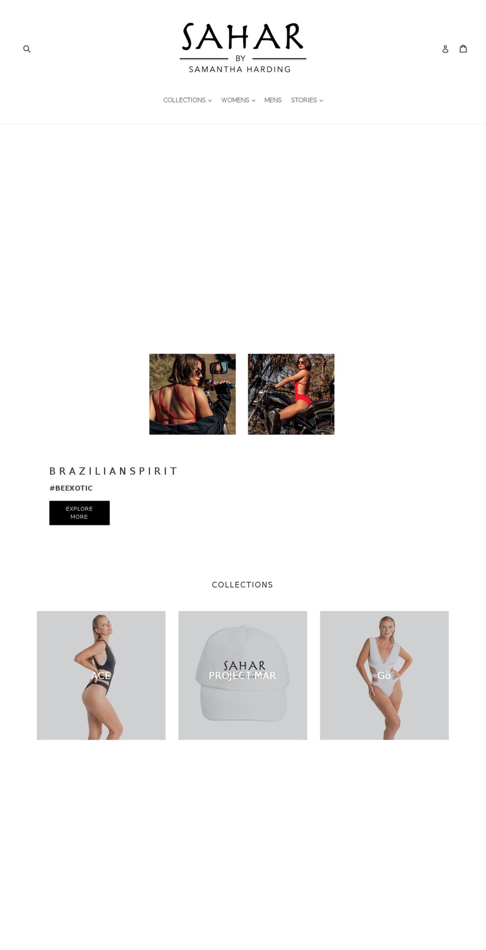 saharswimwear.com shopify website screenshot