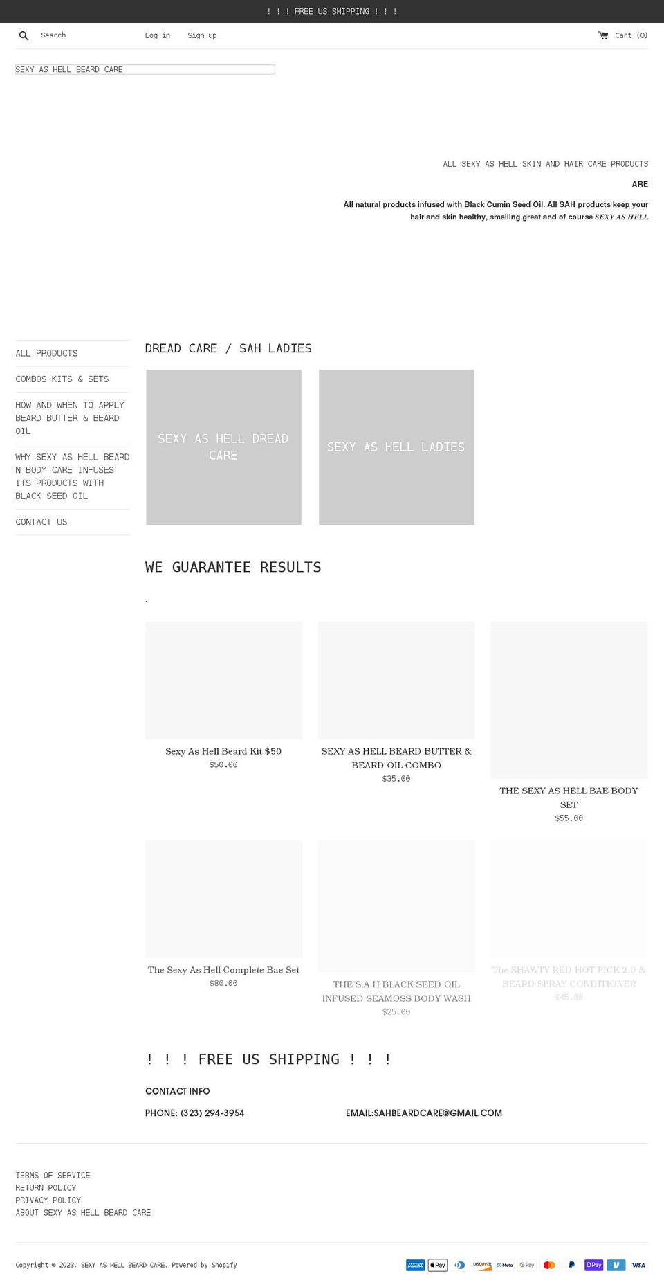 sahbeardcare.com shopify website screenshot