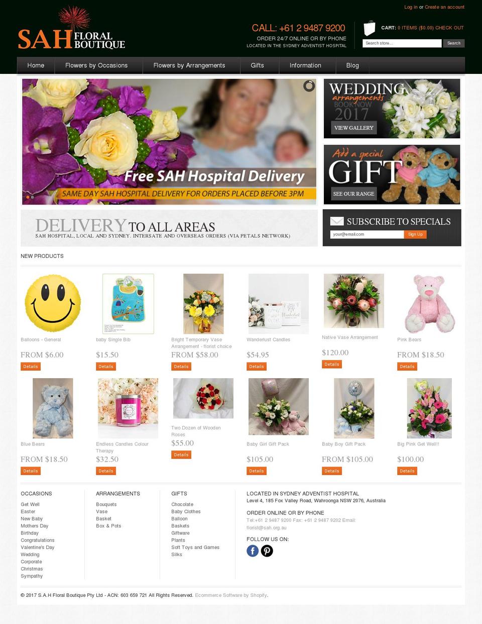 sahfloralboutique.com.au shopify website screenshot