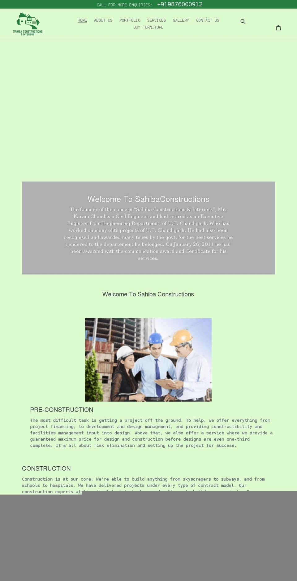 sahibaconstructions.com shopify website screenshot