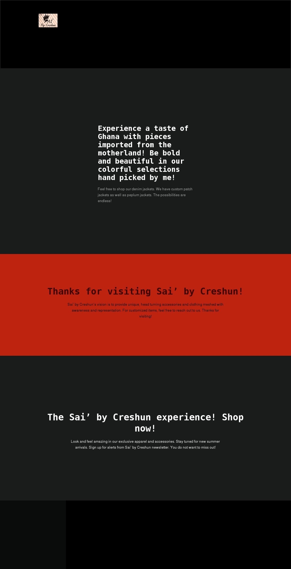 saibycreshun.com shopify website screenshot