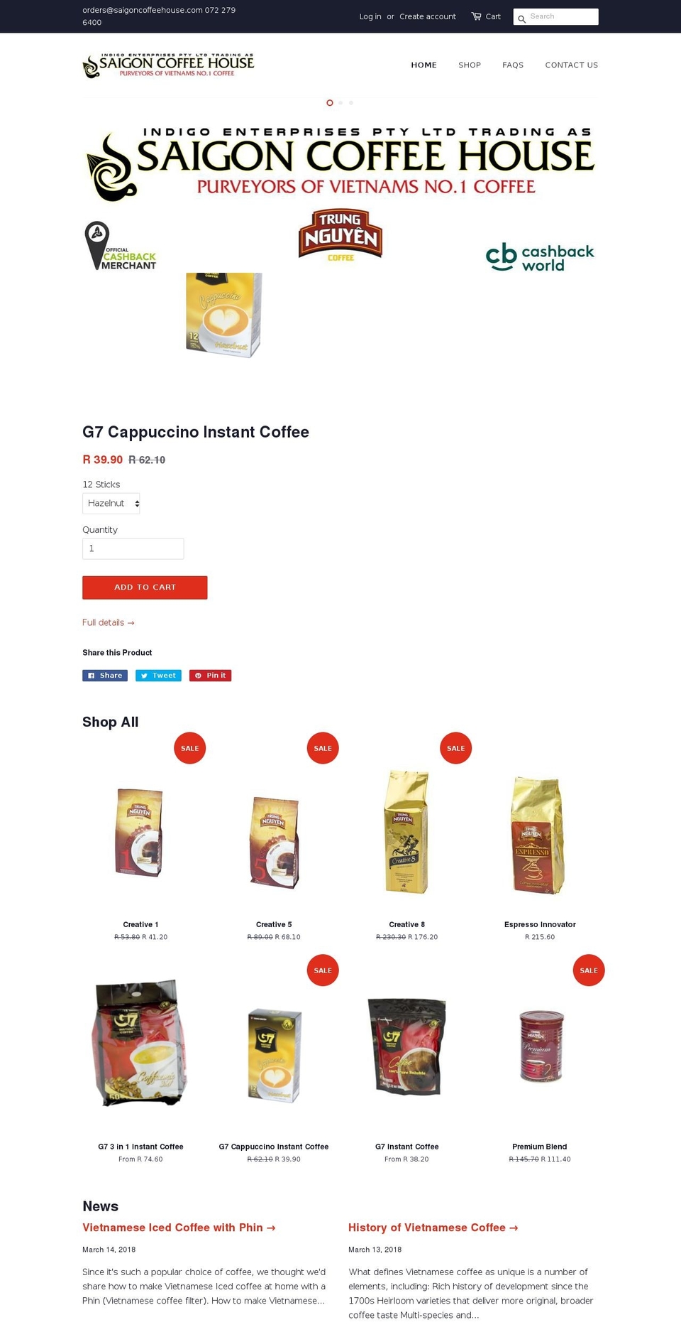 saigoncoffeehouse.com shopify website screenshot