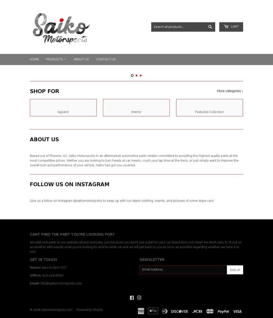 saikomotorsports.com — Shopify storefront screenshot
