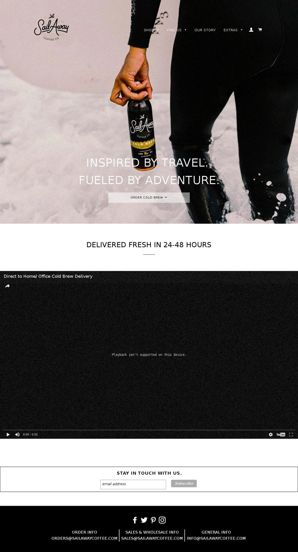 sailawaycoffee.com shopify website screenshot