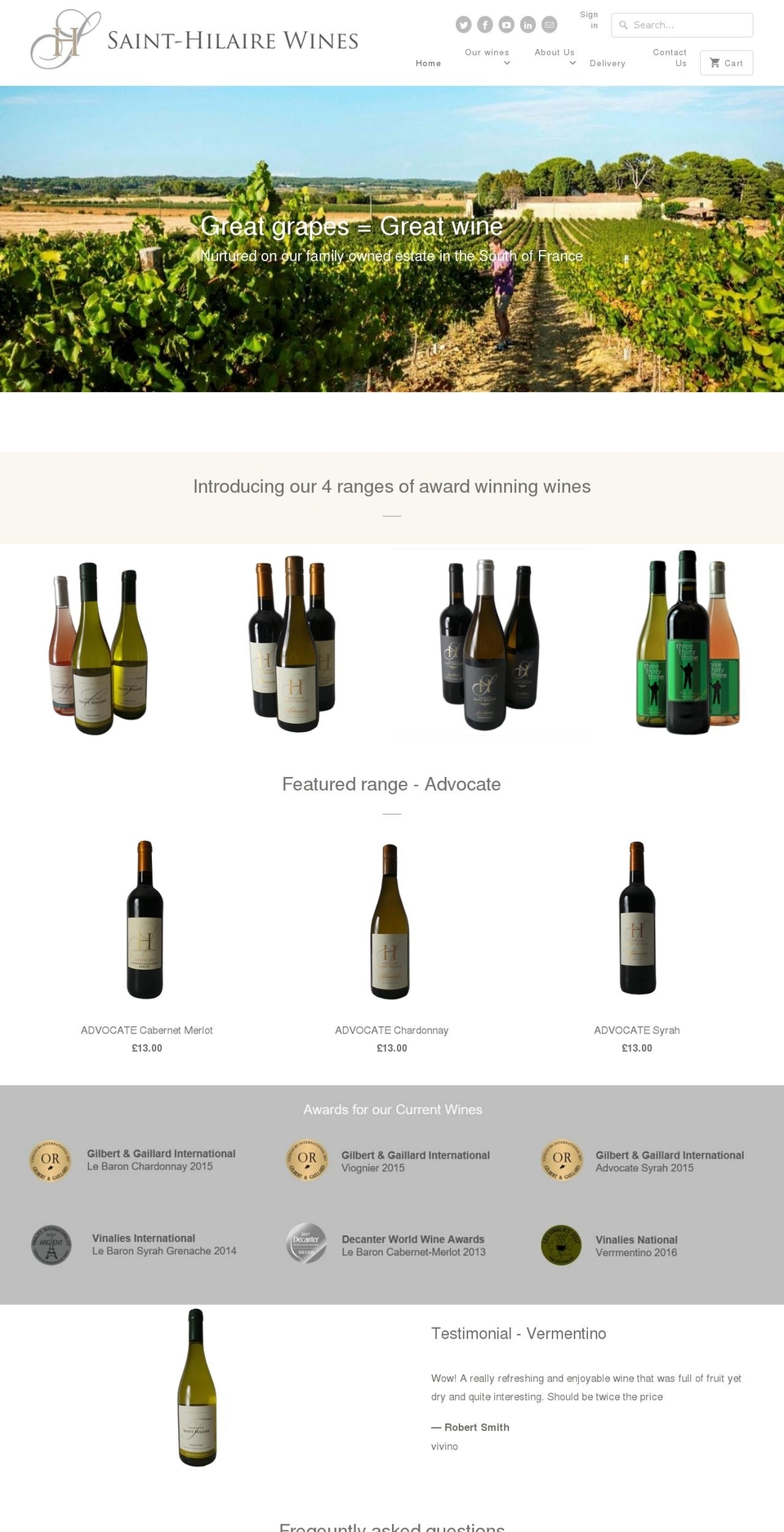 saint-hilairewines.com — Shopify storefront screenshot