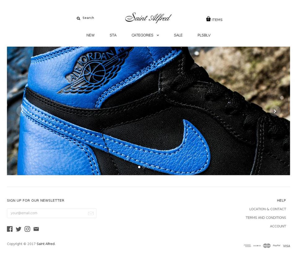 saintalfred.com shopify website screenshot