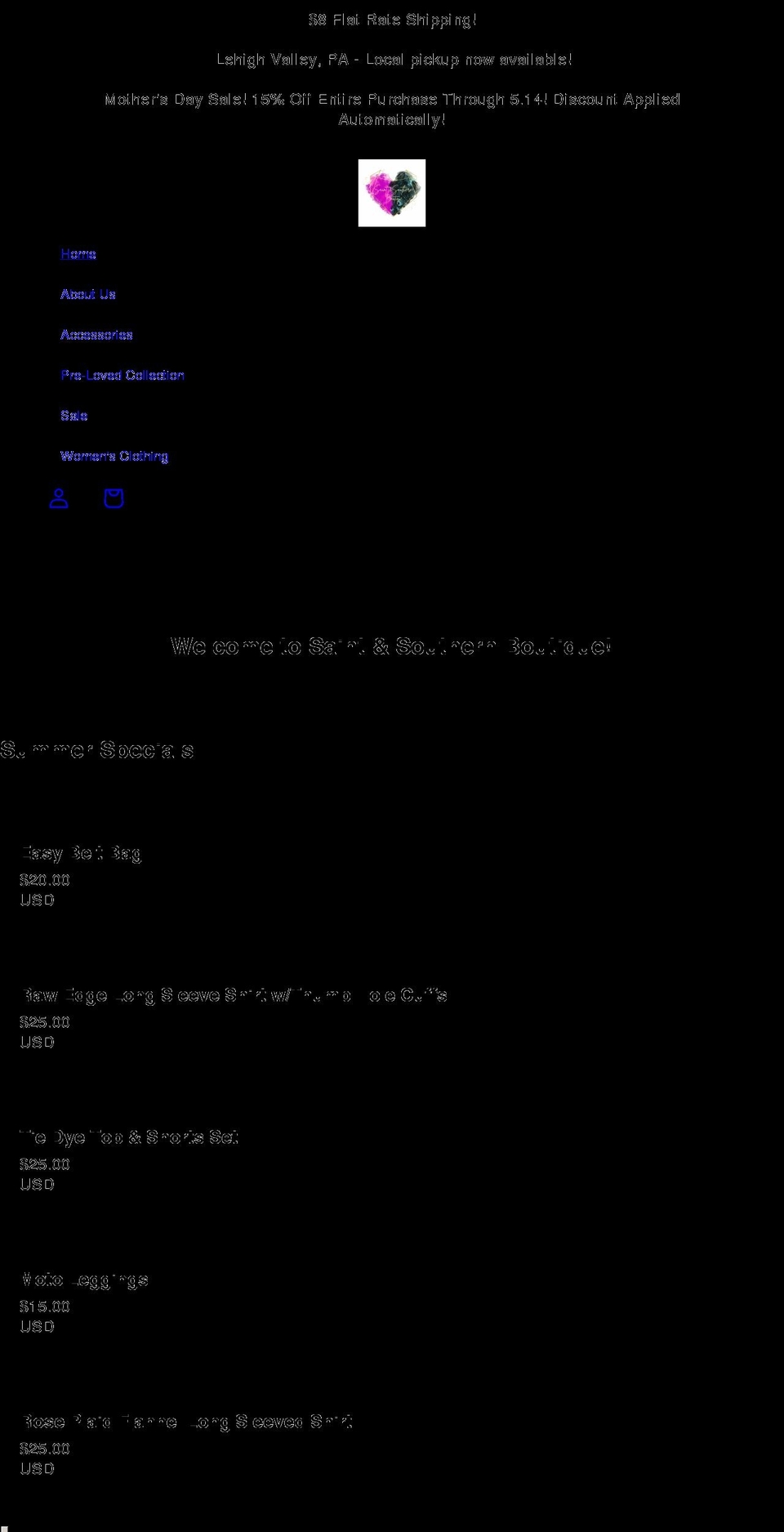 saintandsouthern.com shopify website screenshot