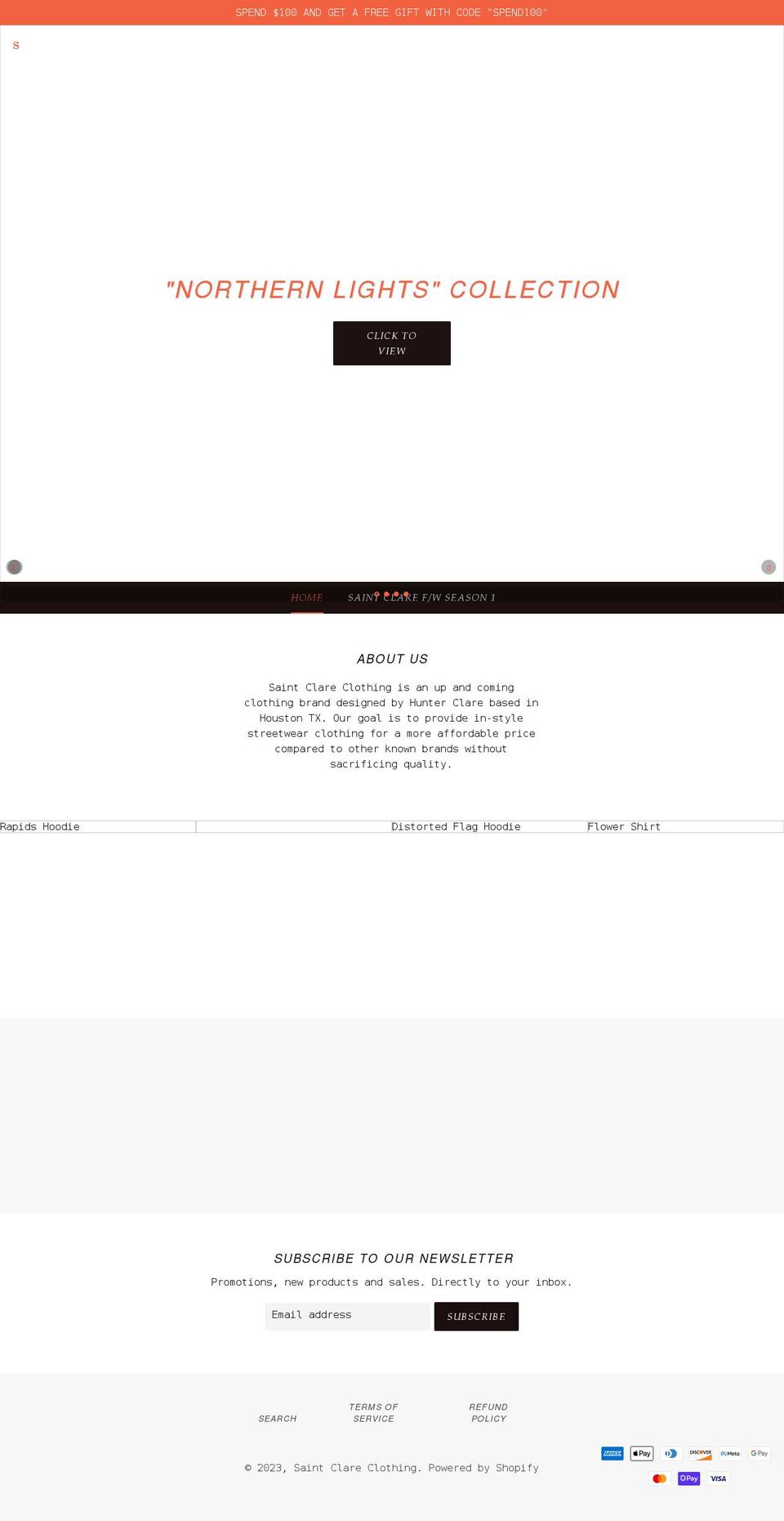 saintclareclothing.com shopify website screenshot