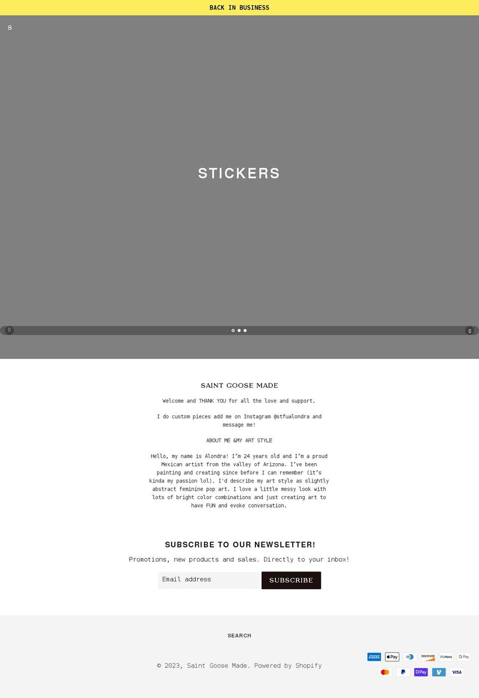 saintgoosemade.com shopify website screenshot