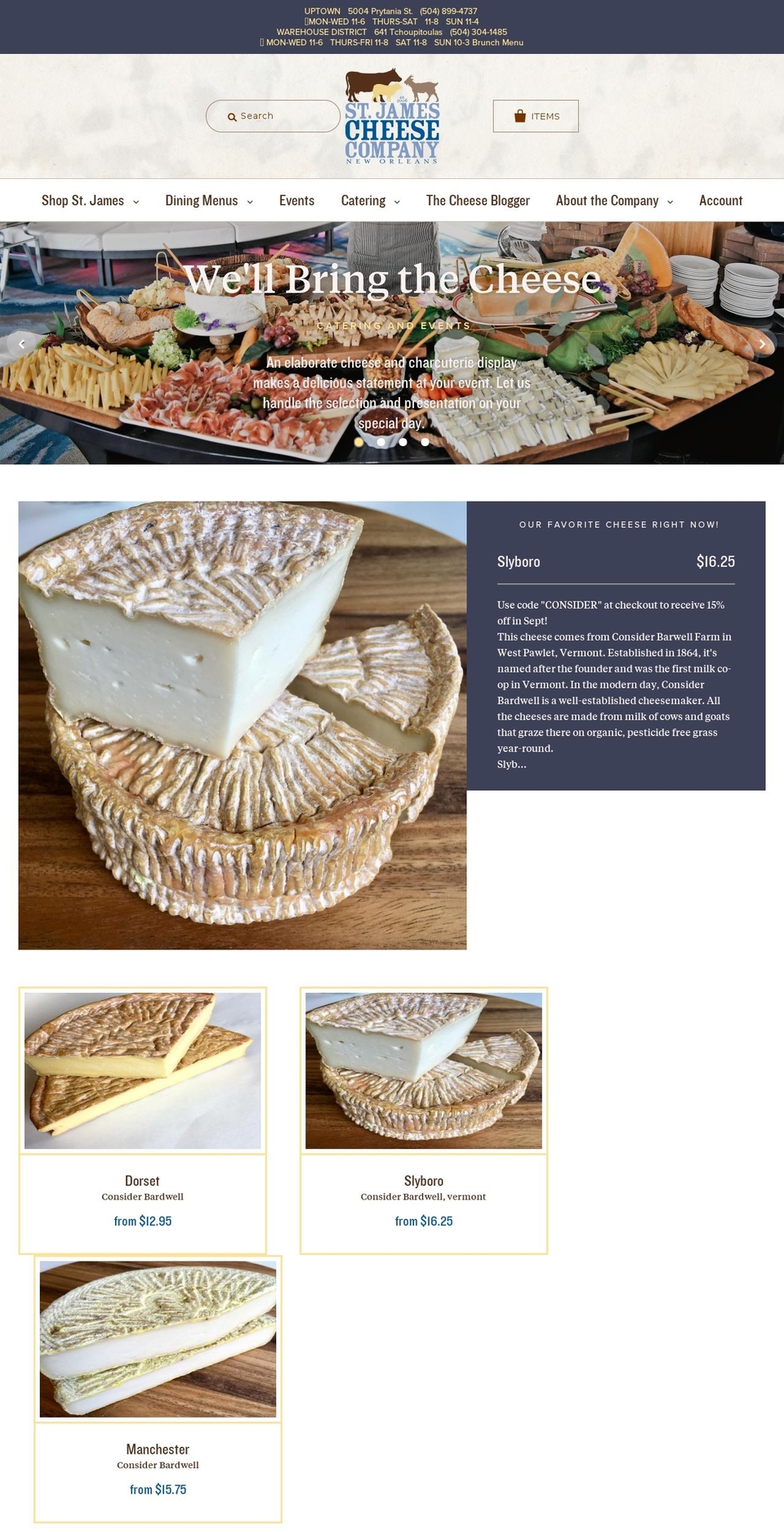 saintjamescheese.com — Shopify storefront screenshot