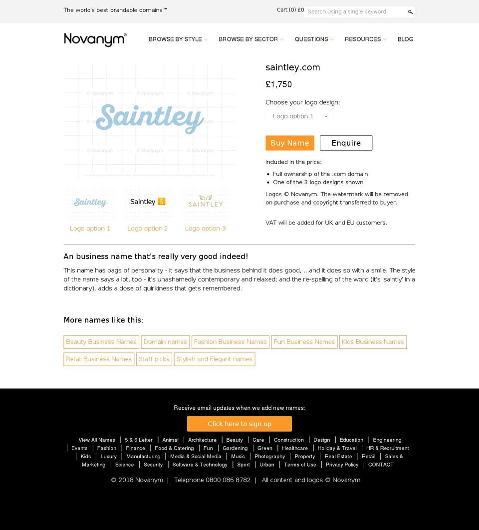 saintley.com — Shopify storefront screenshot