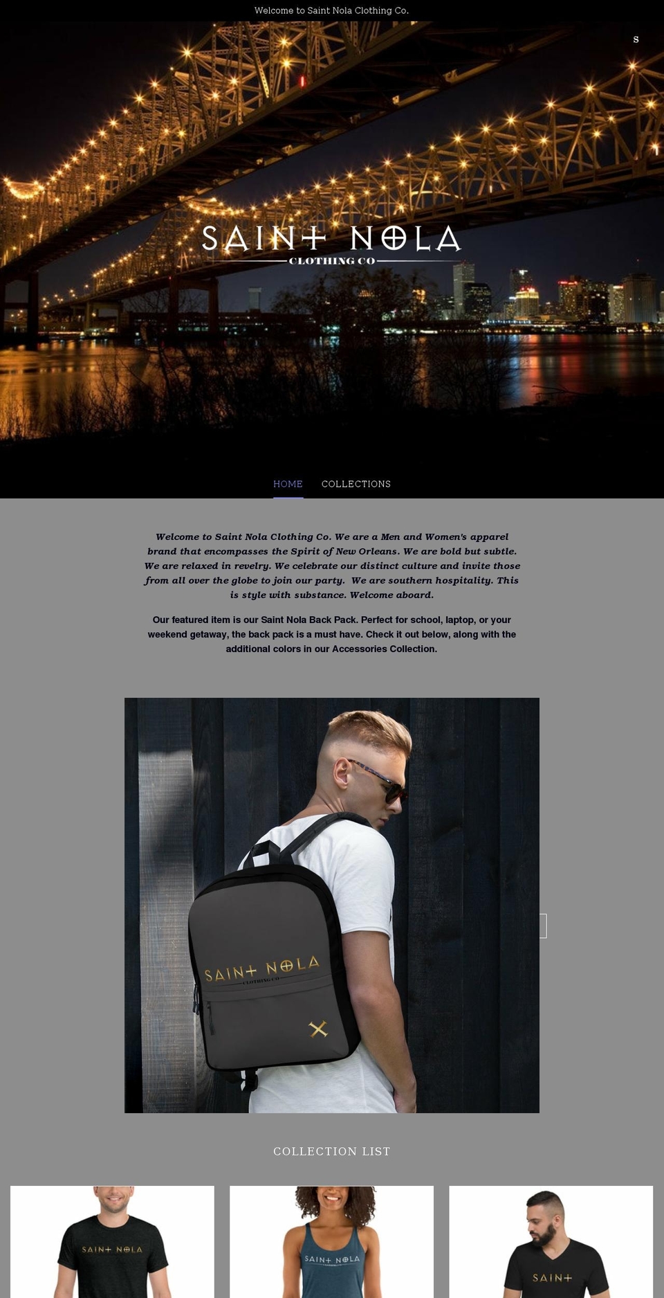 saintnolaclothing.com shopify website screenshot
