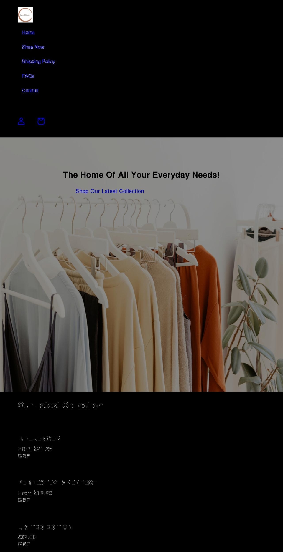 saints-sinners.co.uk shopify website screenshot