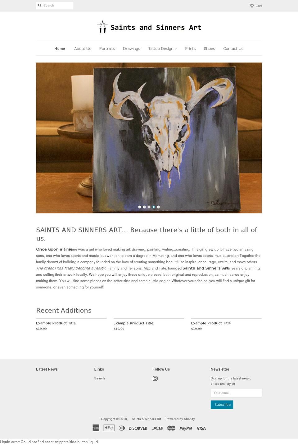 saintsandsinnersart.com — Shopify storefront screenshot