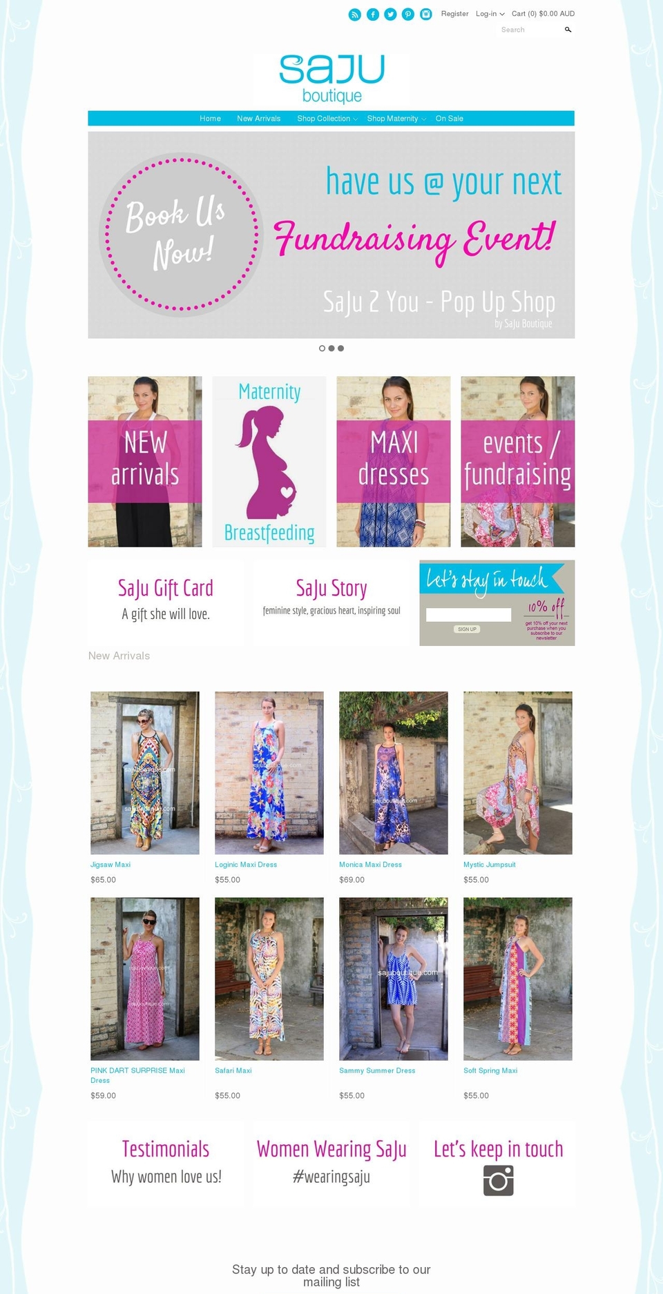 sajuboutique.com shopify website screenshot