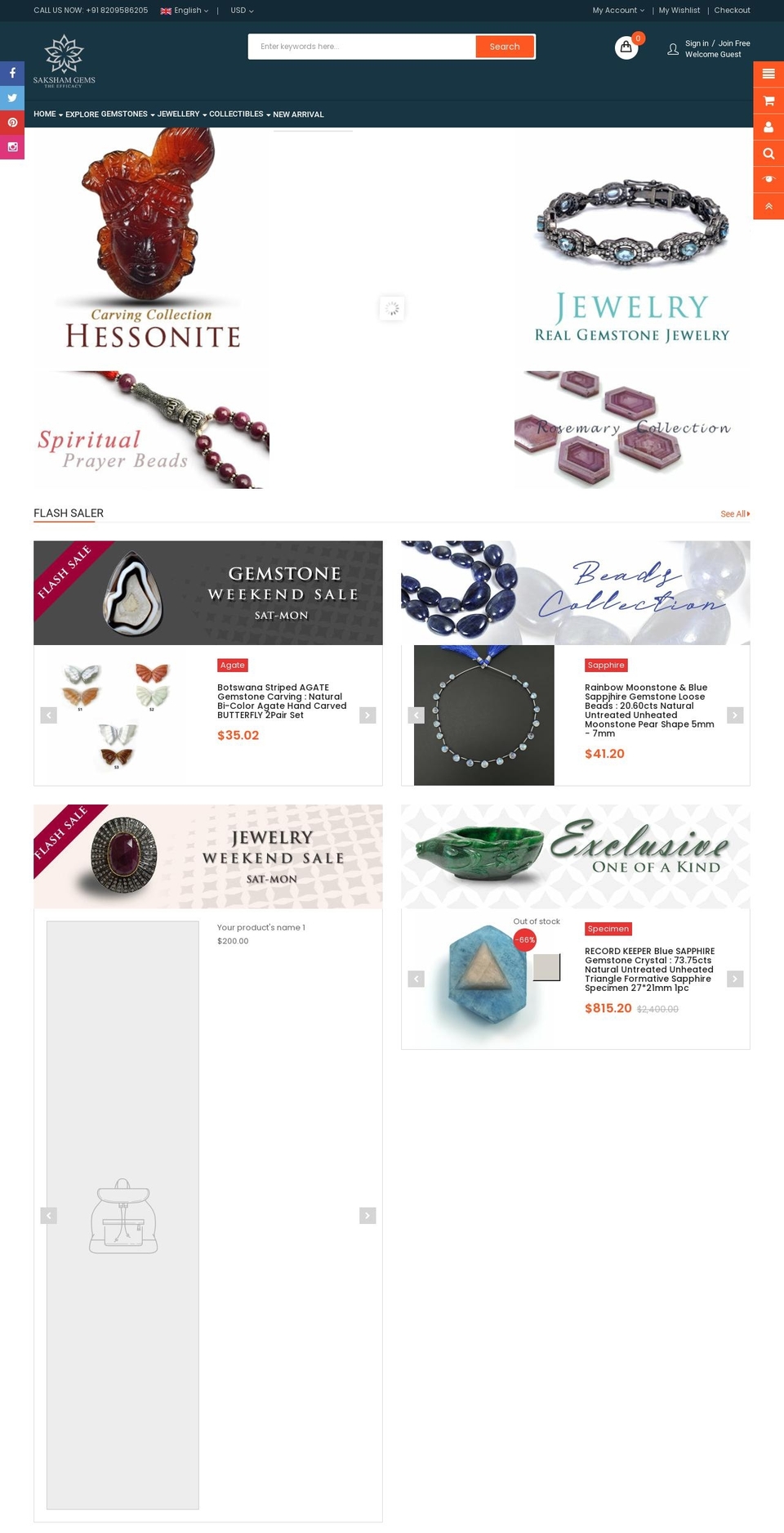 sakshamgems.com shopify website screenshot