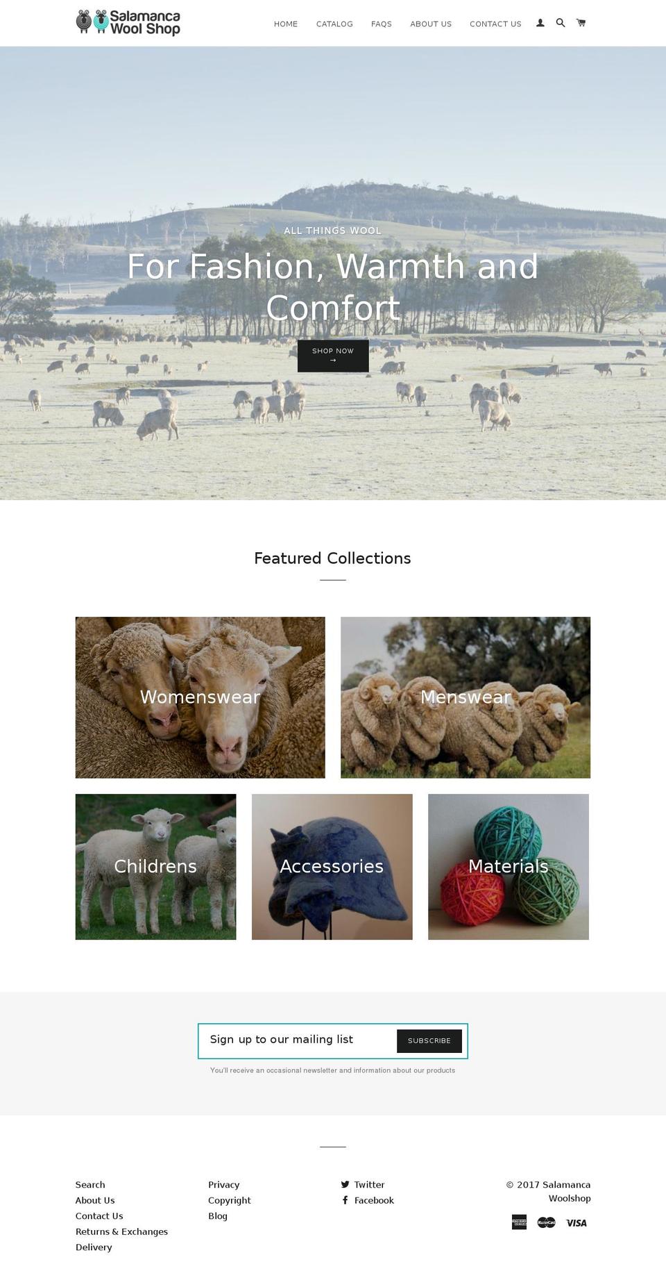 salamancawoolshop.com shopify website screenshot