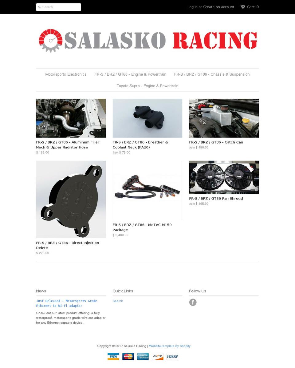 salaskoracing.com shopify website screenshot