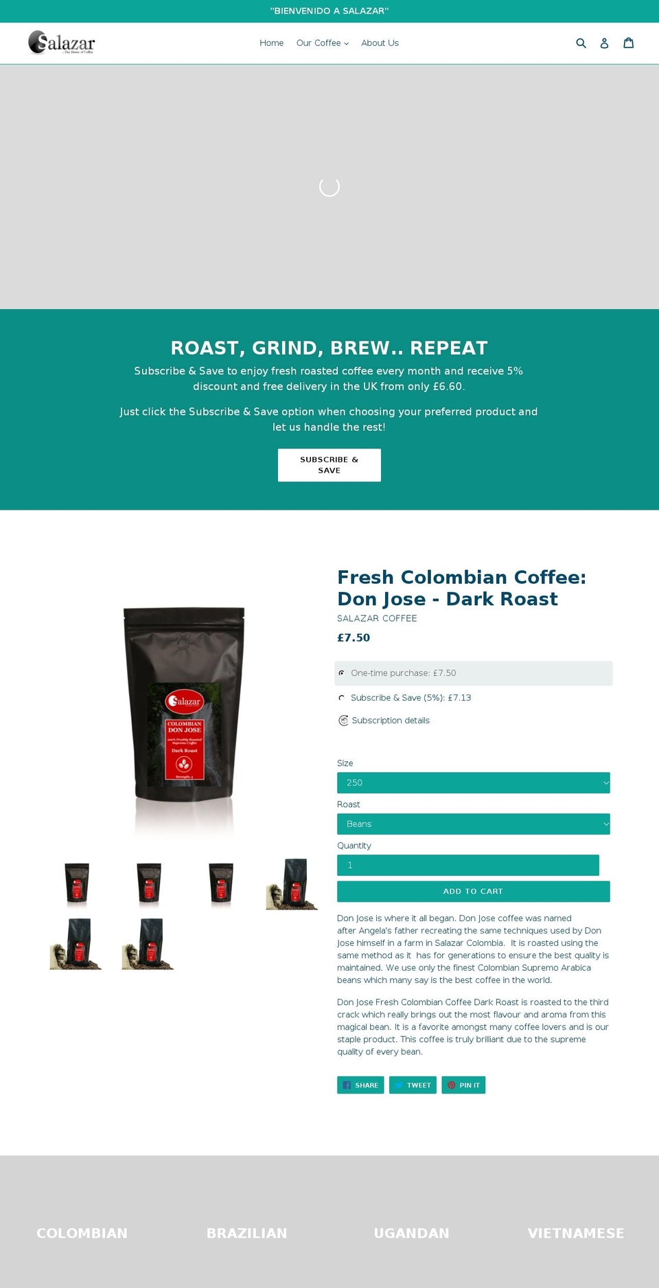 salazarcoffee.com — Shopify storefront screenshot
