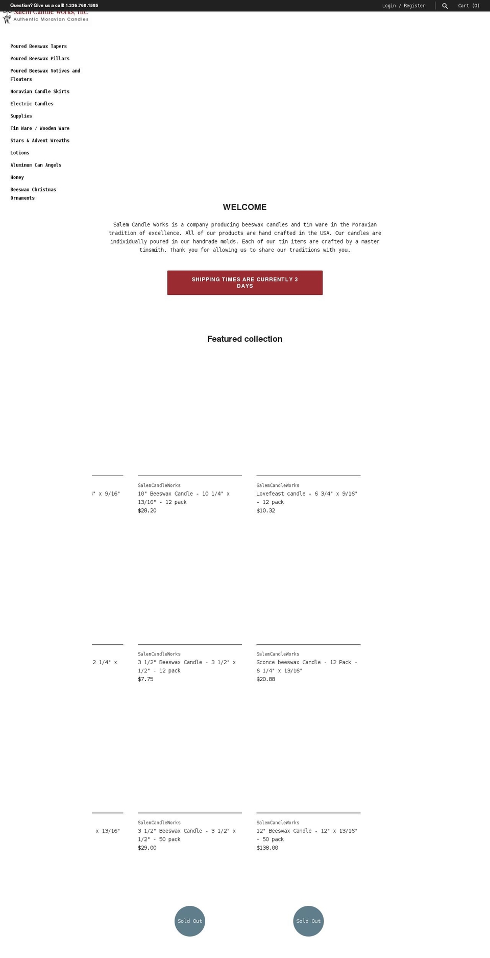 salemcandleworks.com shopify website screenshot