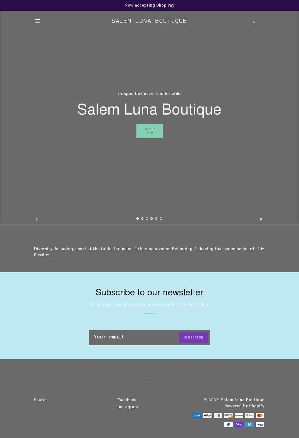 salemlunaboutique.com shopify website screenshot